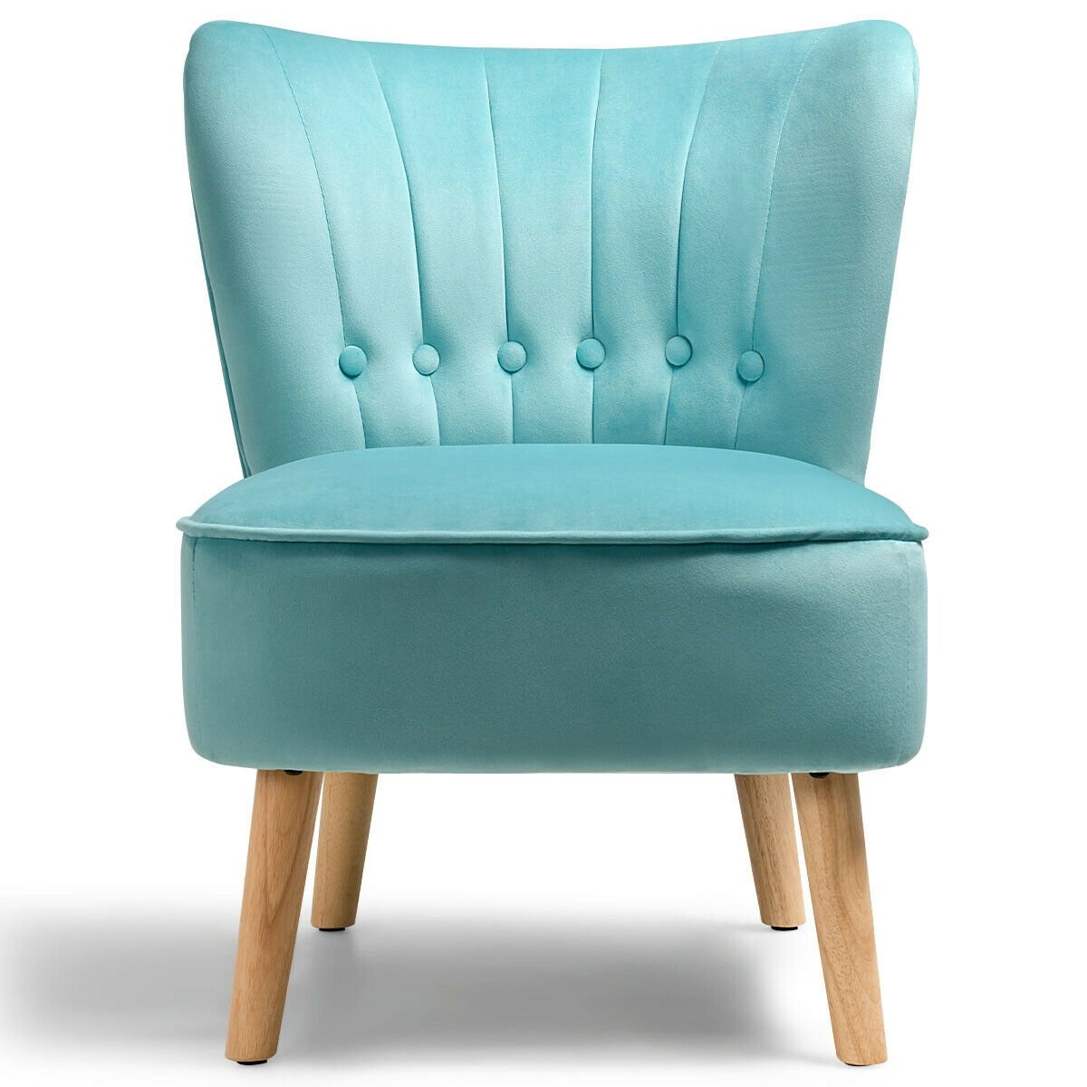 Tufted Velvet Armless Accent Chair with Ergonomic Backrest and Wood Legs - Green