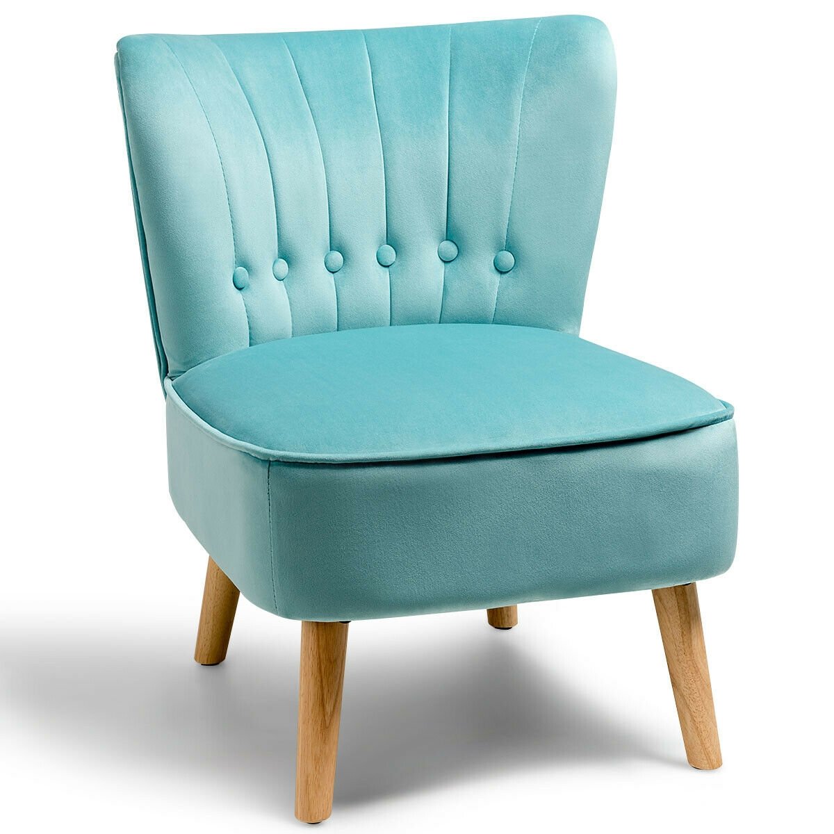 Tufted Velvet Armless Accent Chair with Ergonomic Backrest and Wood Legs - Green