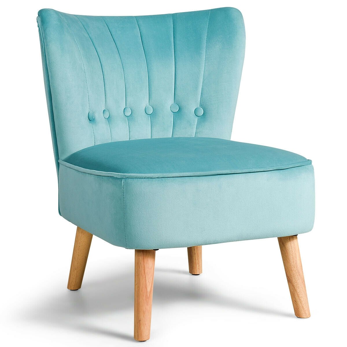 Tufted Velvet Armless Accent Chair with Ergonomic Backrest and Wood Legs - Green