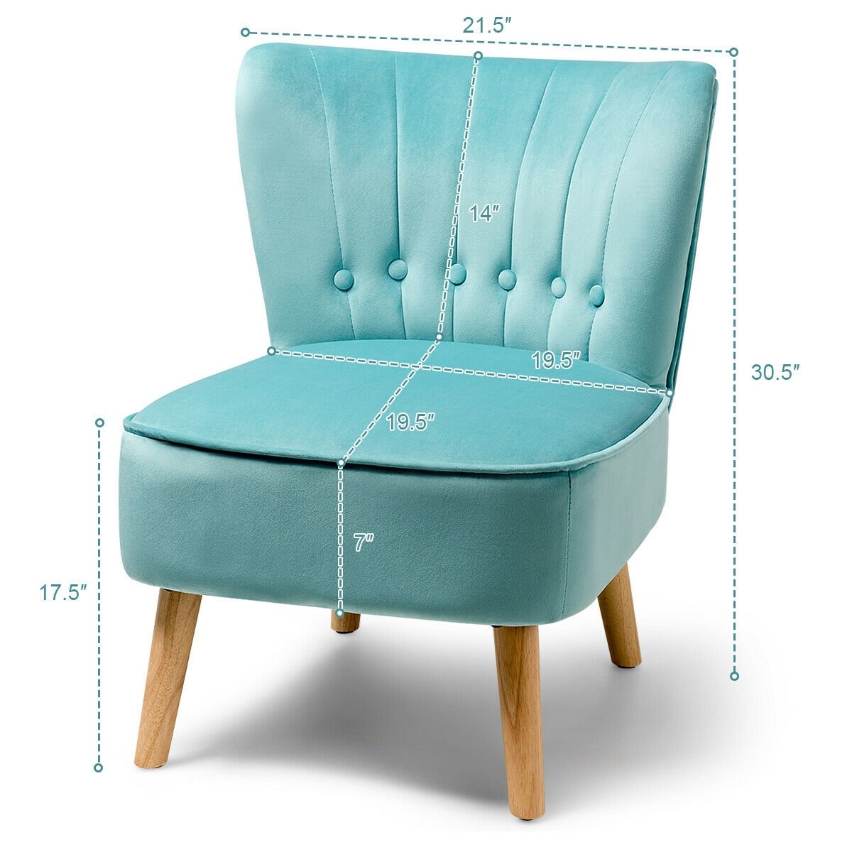 Tufted Velvet Armless Accent Chair with Ergonomic Backrest and Wood Legs - Green