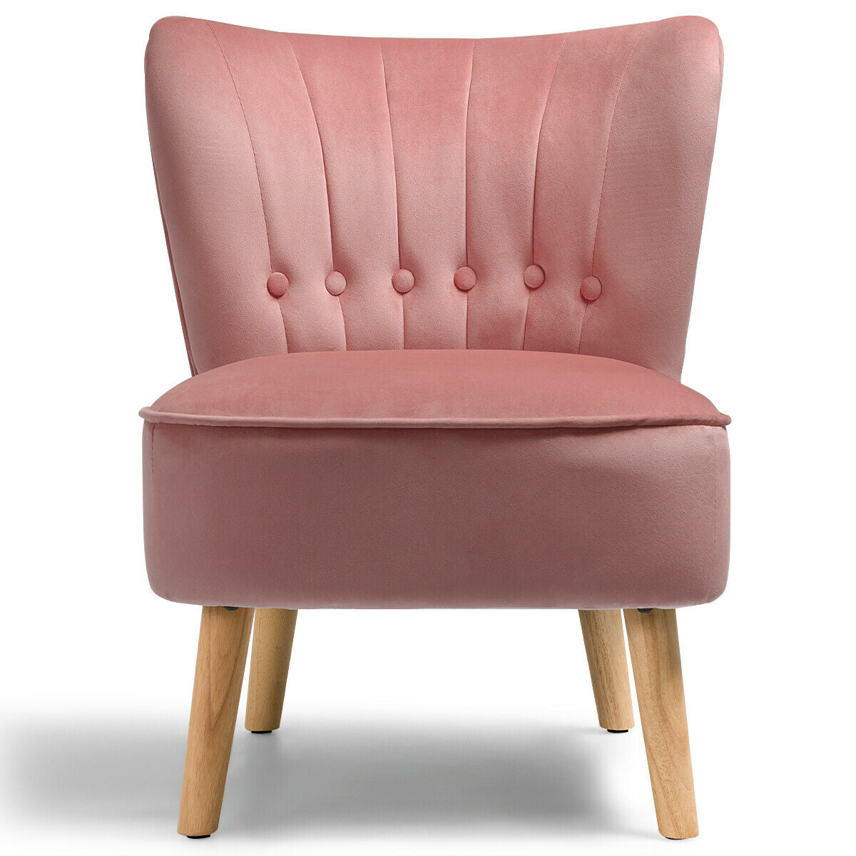 Tufted Velvet Armless Accent Chair with Ergonomic Backrest and Wood Legs - Pink