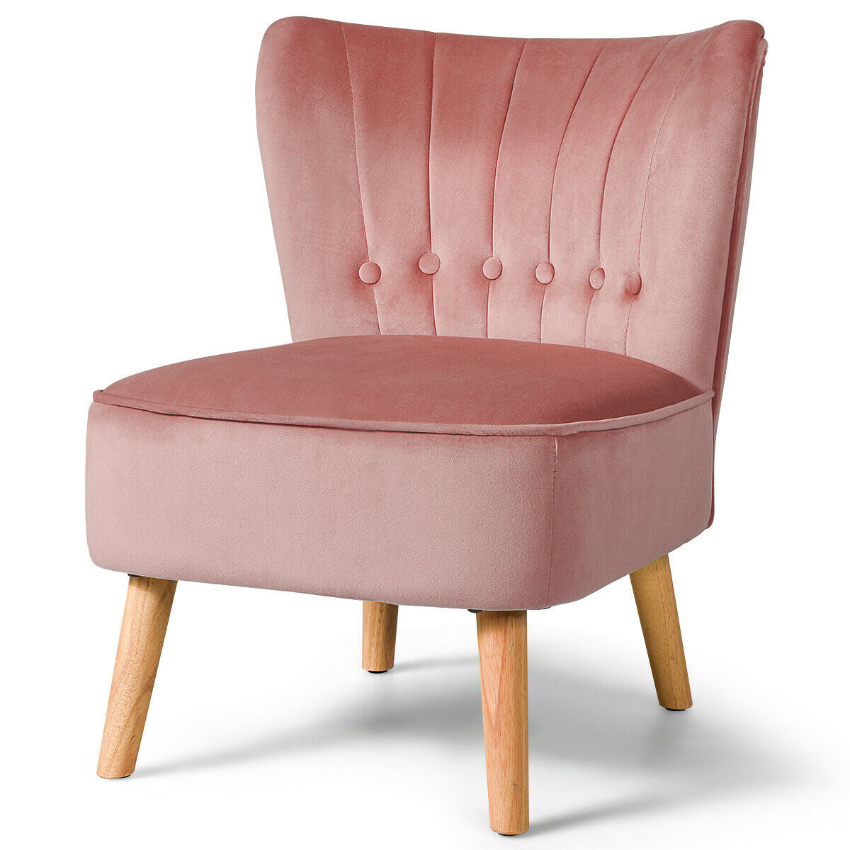 Tufted Velvet Armless Accent Chair with Ergonomic Backrest and Wood Legs - Pink