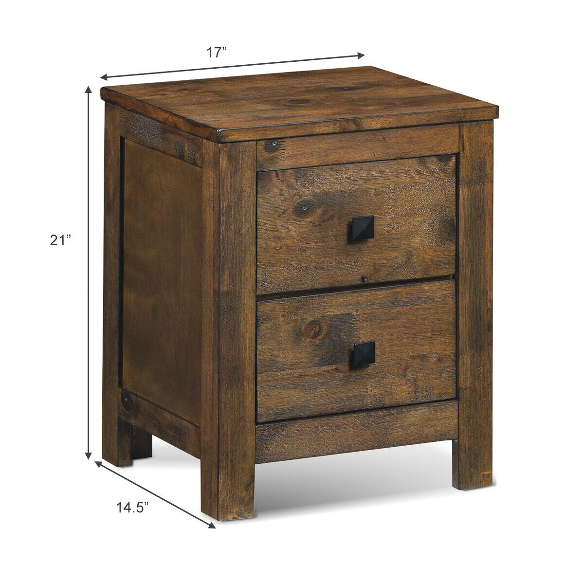 2 Drawer Wooden Nightstand with Sliding Storage Oak End Table