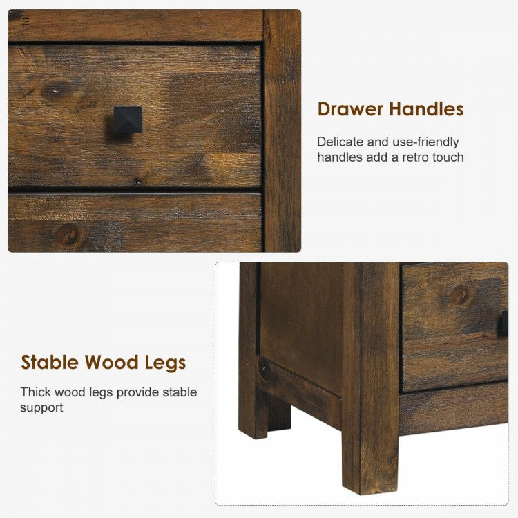 2 Drawer Wooden Nightstand with Sliding Storage Oak End Table