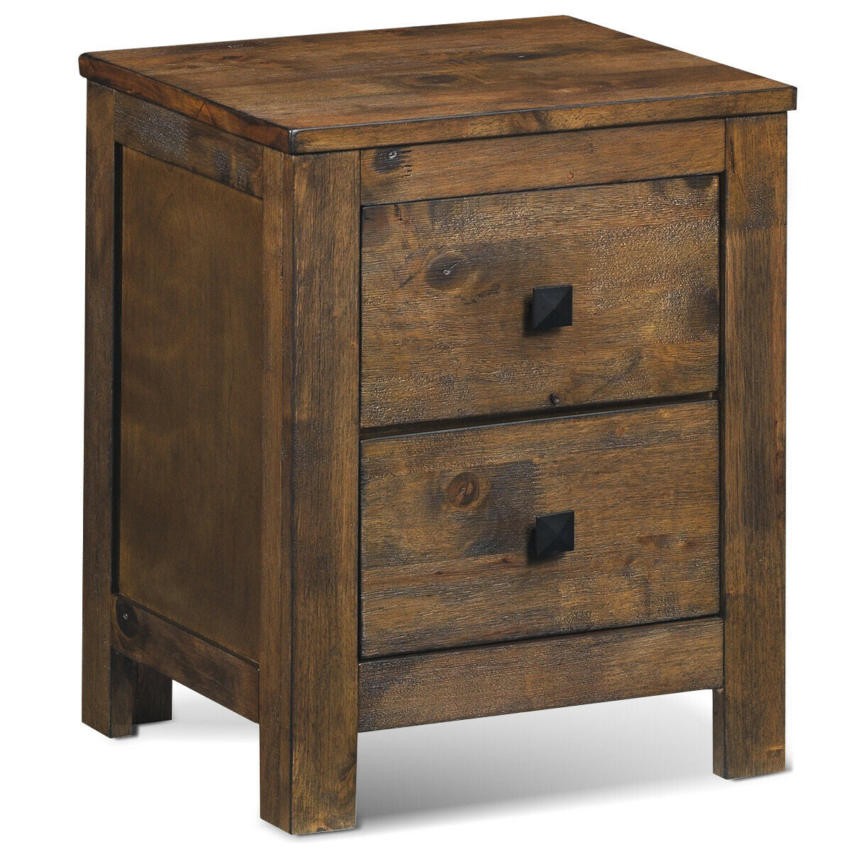 2 Drawer Wooden Nightstand with Sliding Storage Oak End Table