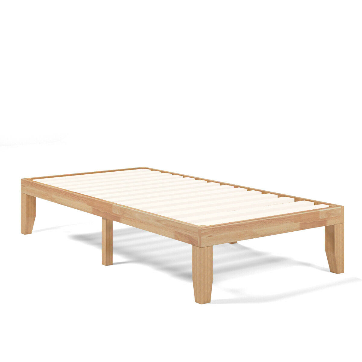 14 Inch Twin Size Solid Rubberwood Platform Bed Frame with Durable Wood Slat Support – Natural