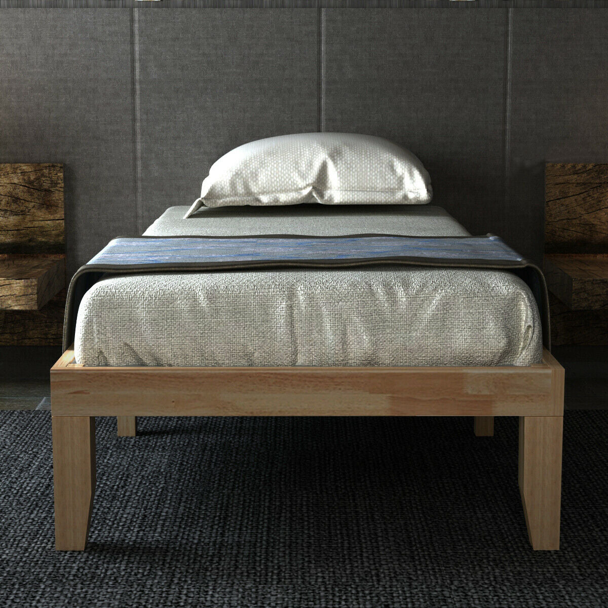 14 Inch Twin Size Solid Rubberwood Platform Bed Frame with Durable Wood Slat Support – Natural