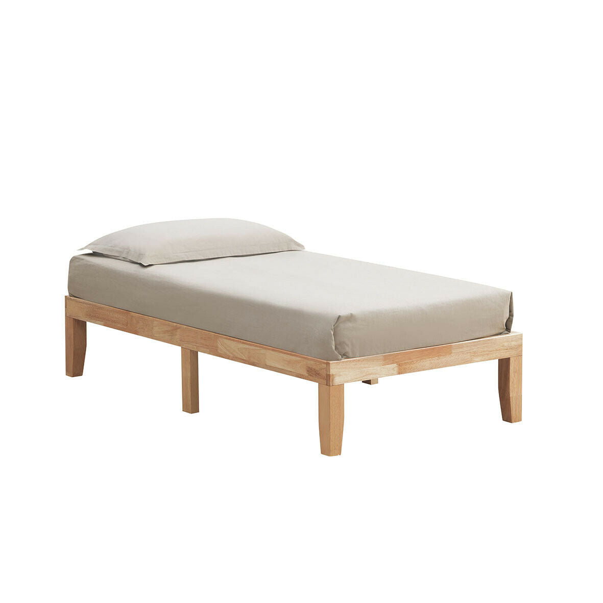 14 Inch Twin Size Solid Rubberwood Platform Bed Frame with Durable Wood Slat Support – Natural