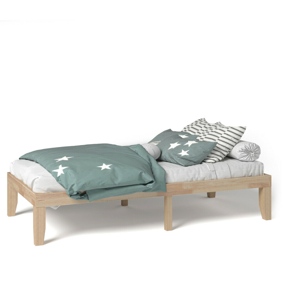 14 Inch Twin Size Solid Rubberwood Platform Bed Frame with Durable Wood Slat Support – Natural