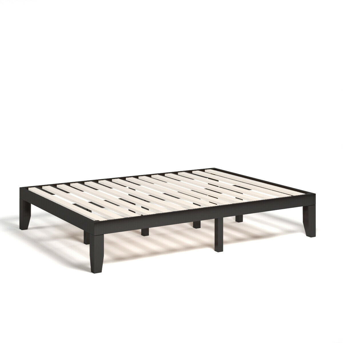 Modern 14 Inch Queen Size Wood Platform Bed Frame with Wood Slat Support - Brown