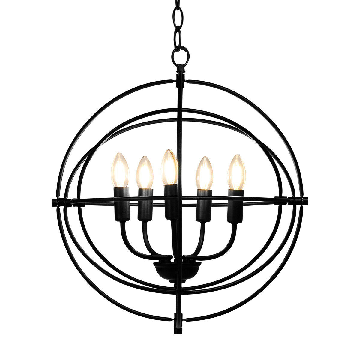Sleek 20 Inch 5 Light Chandelier Featuring Pivoting Metal Rings