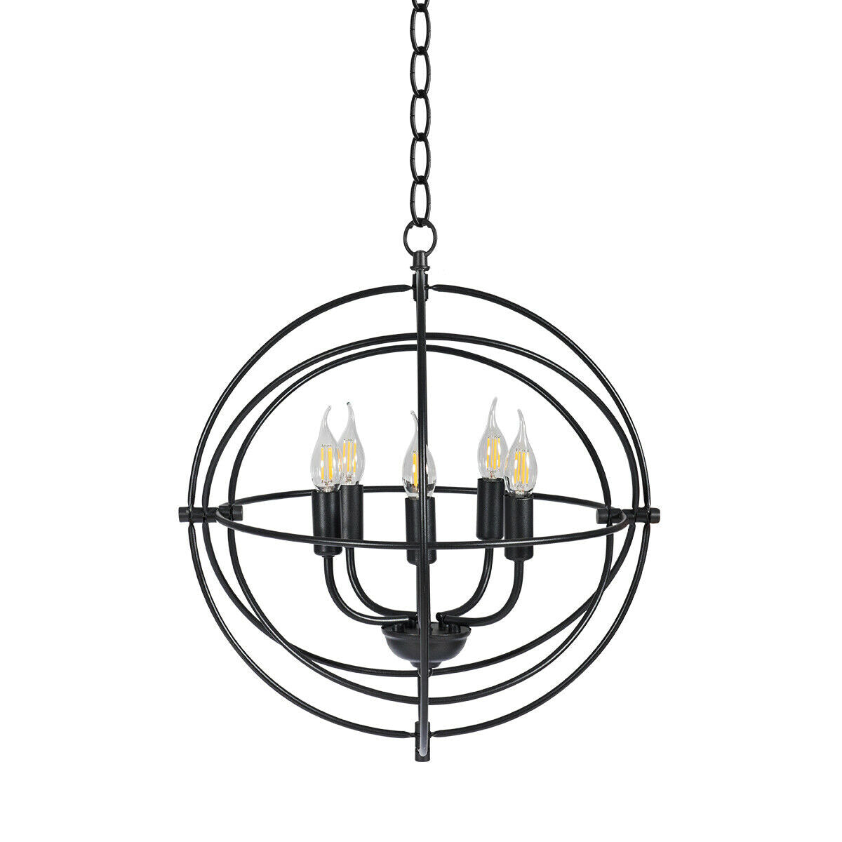 Sleek 20 Inch 5 Light Chandelier Featuring Pivoting Metal Rings