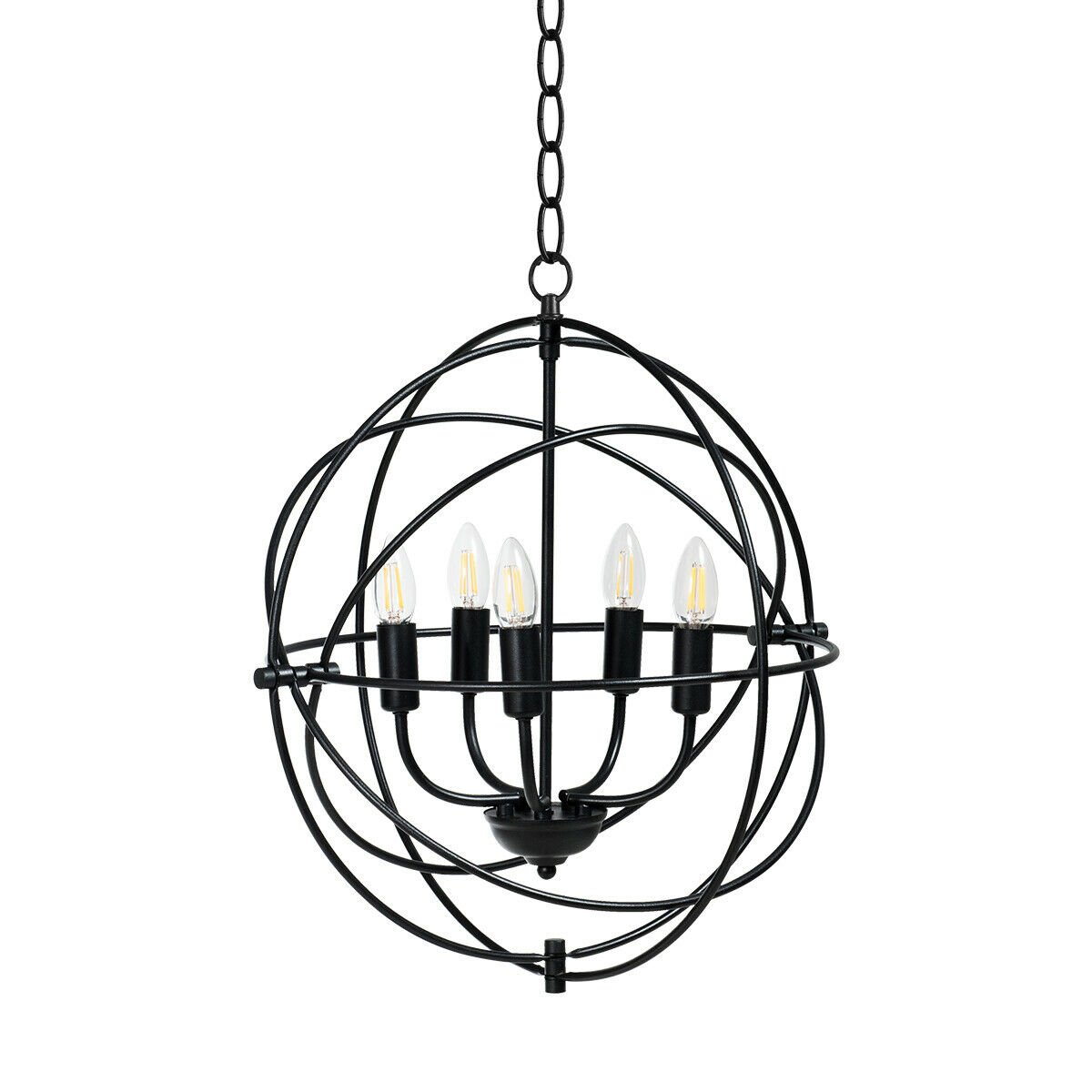 Sleek 20 Inch 5 Light Chandelier Featuring Pivoting Metal Rings