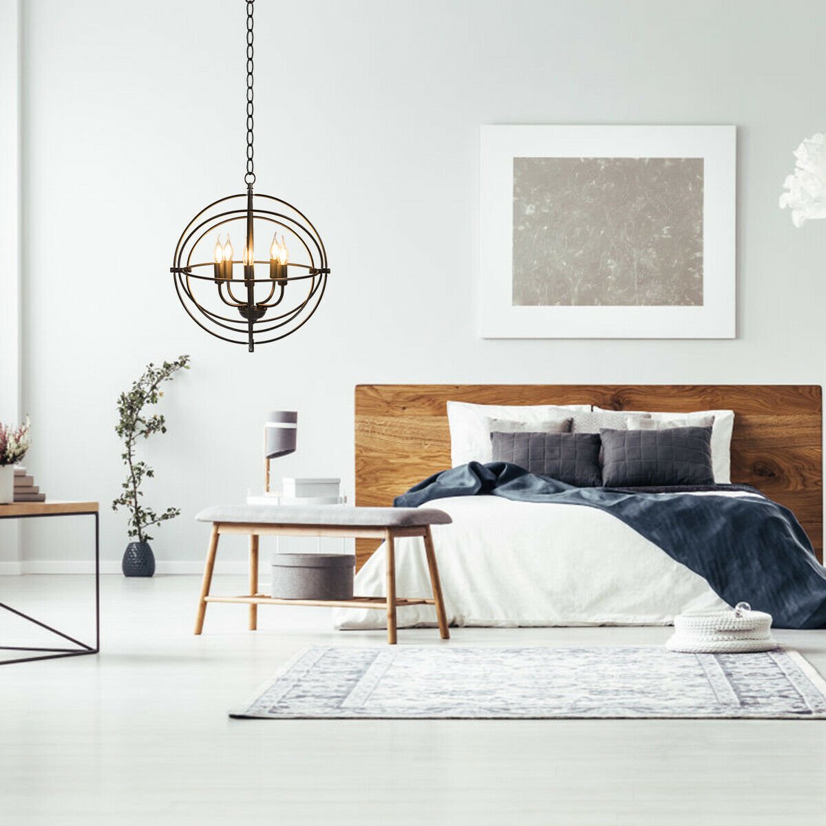 Sleek 20 Inch 5 Light Chandelier Featuring Pivoting Metal Rings