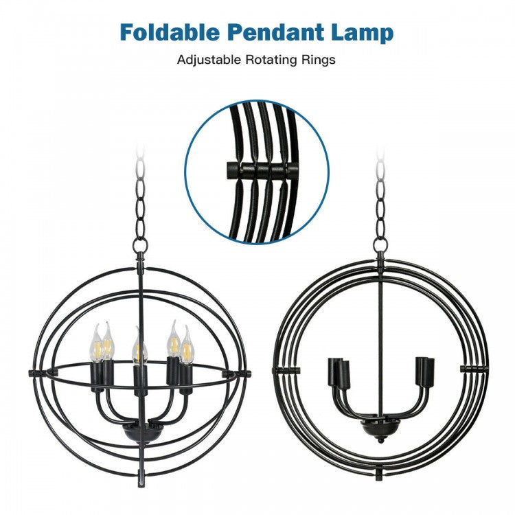 Sleek 20 Inch 5 Light Chandelier Featuring Pivoting Metal Rings