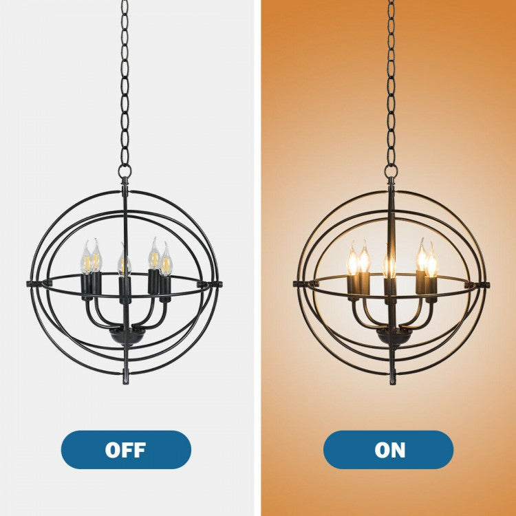 Sleek 20 Inch 5 Light Chandelier Featuring Pivoting Metal Rings