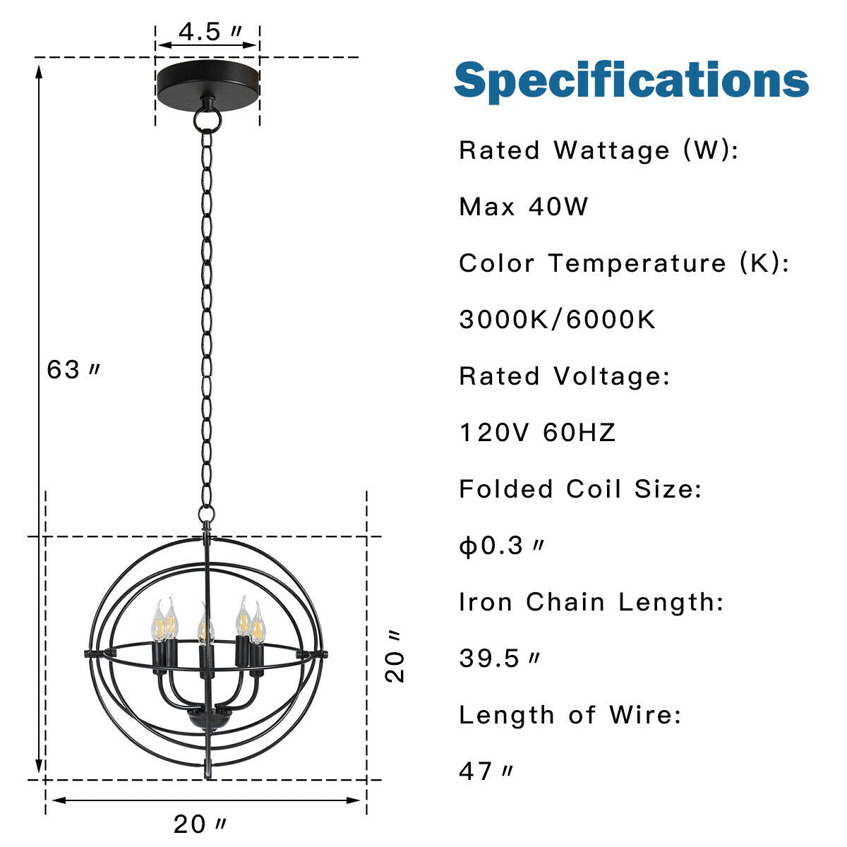 Sleek 20 Inch 5 Light Chandelier Featuring Pivoting Metal Rings