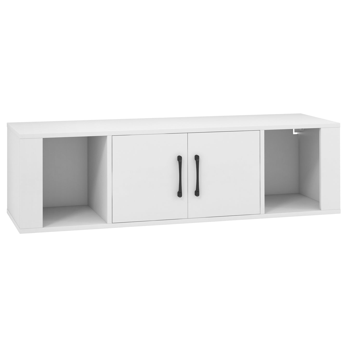 Modern Wall Mounted Storage Hutch with Dual Doors and Open Compartments - White