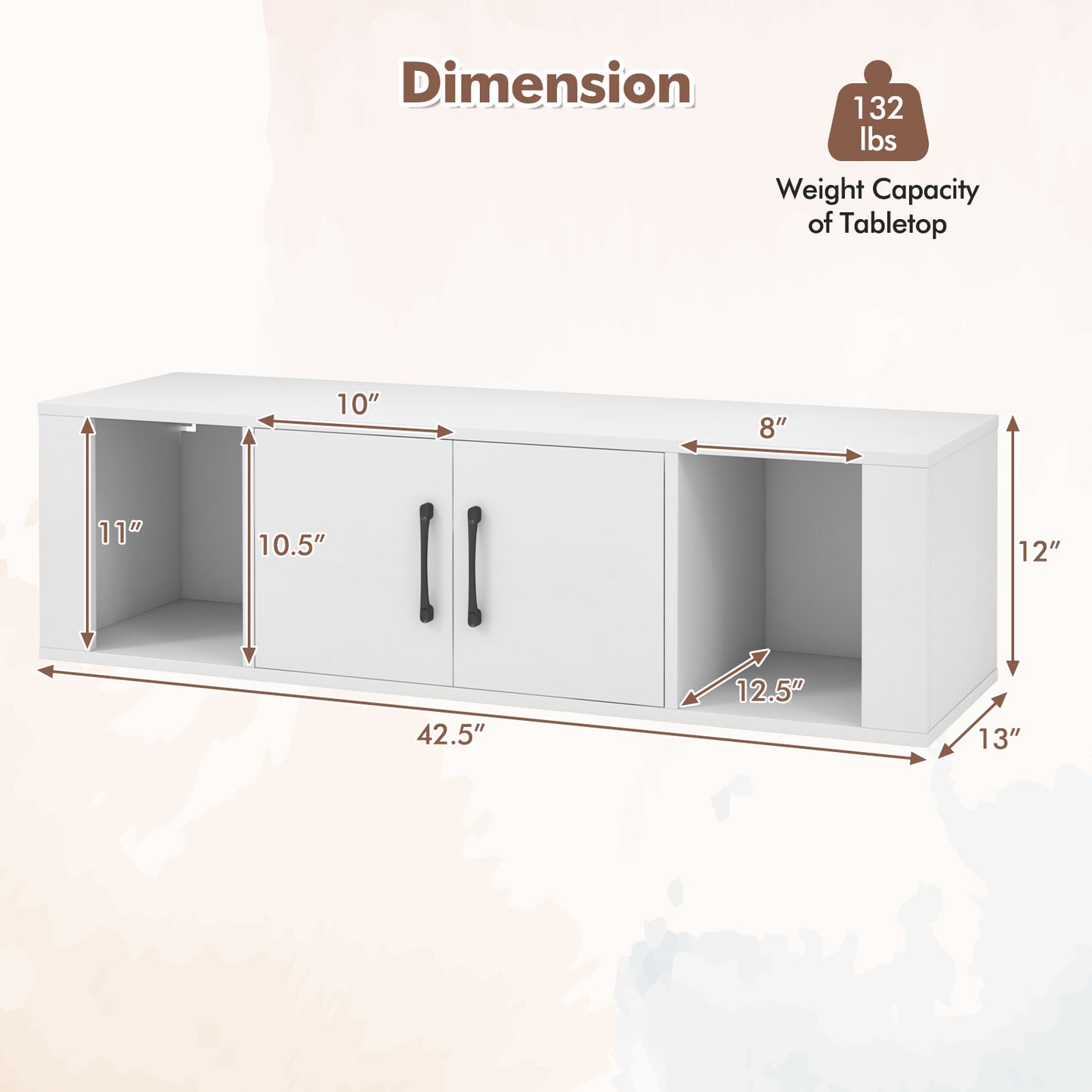 Modern Wall Mounted Storage Hutch with Dual Doors and Open Compartments - White