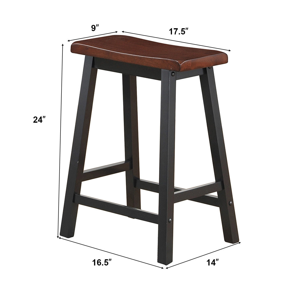 Set of 2 24 Inch Wooden Saddle Seat Bar Stools for Kitchen and Dining Room, Brown