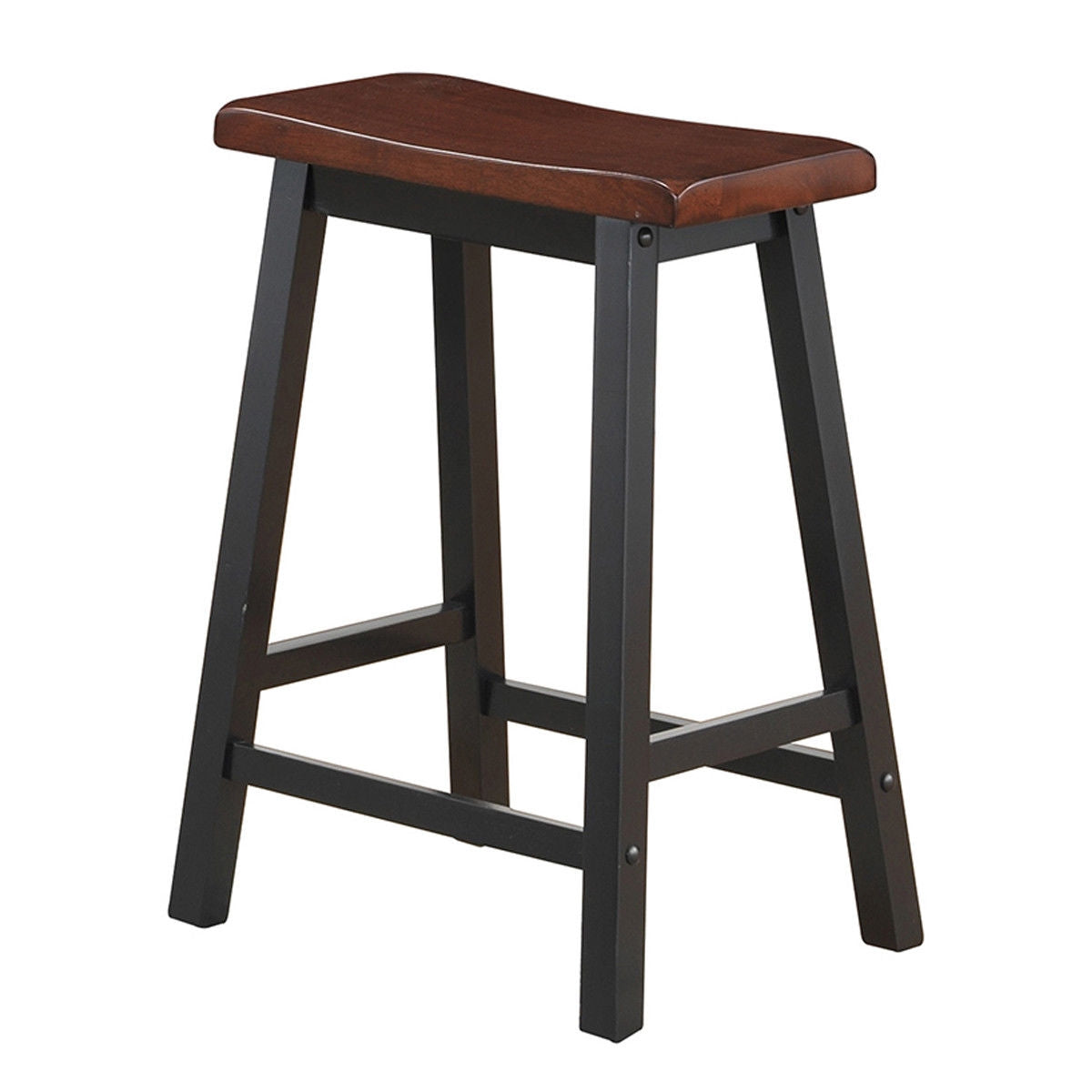 Set of 2 24 Inch Wooden Saddle Seat Bar Stools for Kitchen and Dining Room, Brown