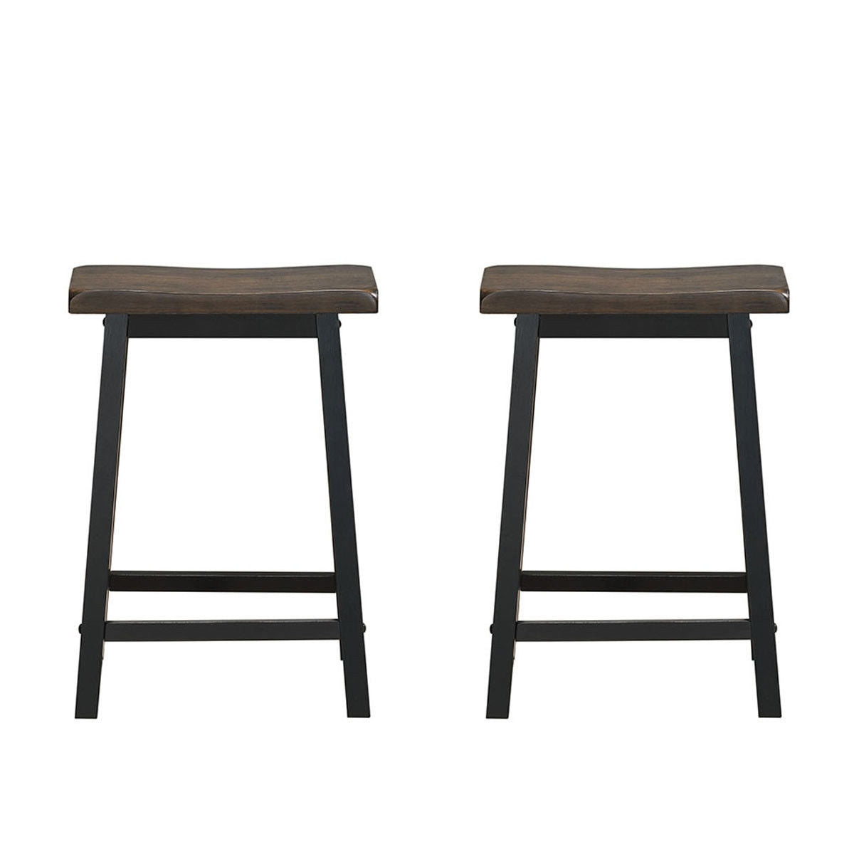 Set of 2 24 Inch Wooden Saddle Seat Bar Stools for Kitchen and Dining Room, Grey