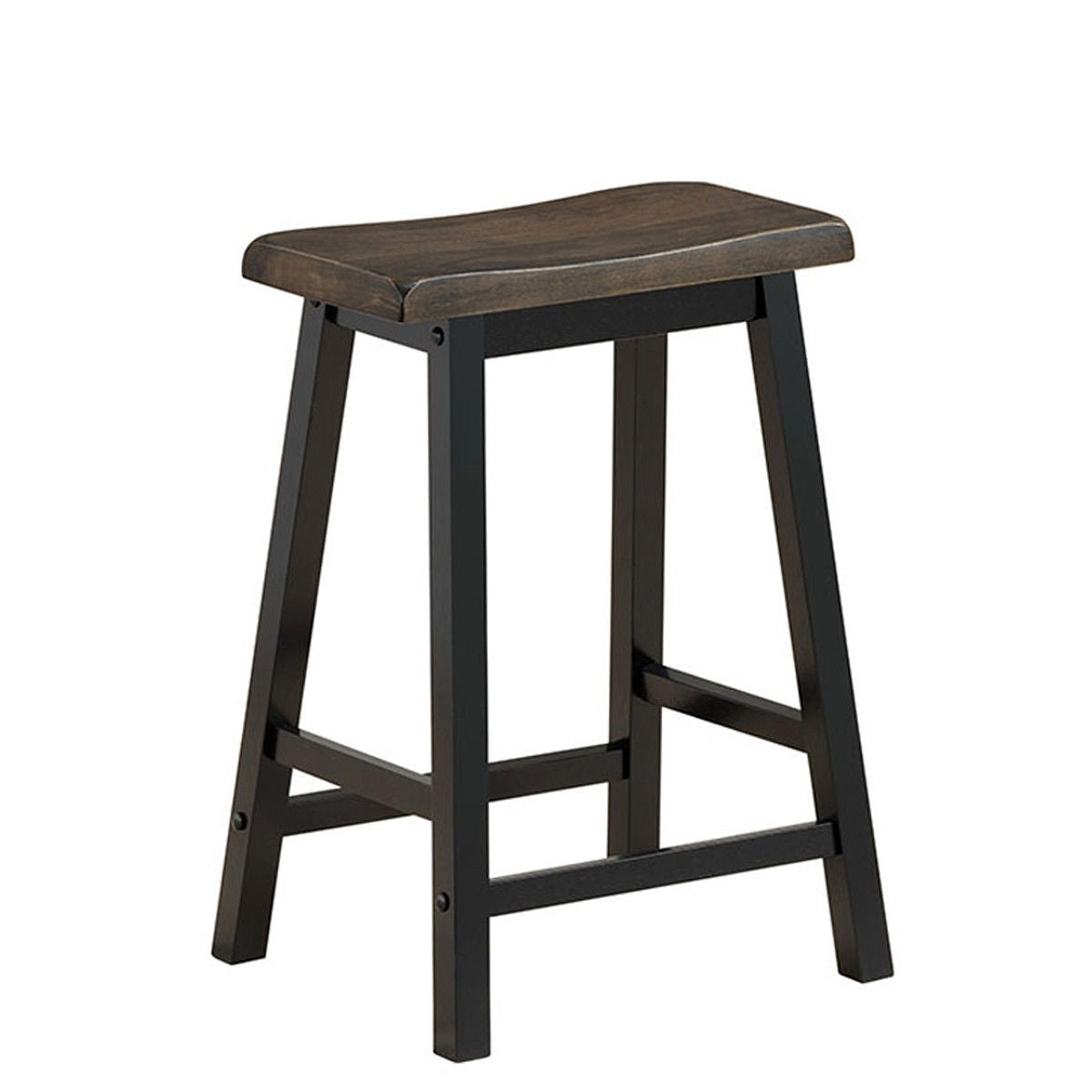 Set of 2 24 Inch Wooden Saddle Seat Bar Stools for Kitchen and Dining Room, Grey