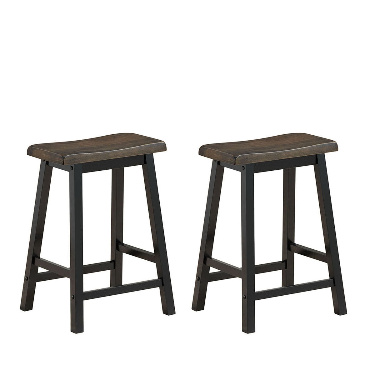 Set of 2 24 Inch Wooden Saddle Seat Bar Stools for Kitchen and Dining Room, Grey
