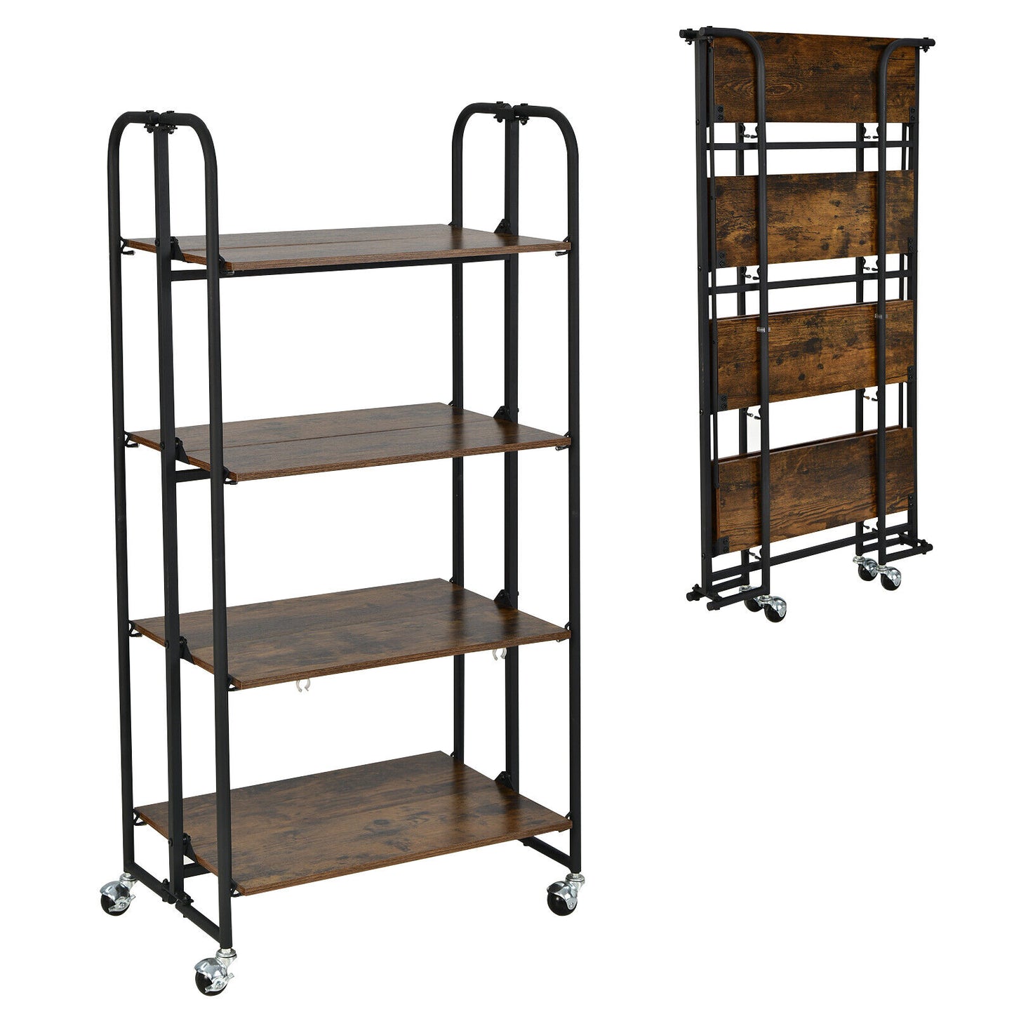 Rolling Folding Cart with Durable Metal Frame and Easy Mobility - 4 Tier