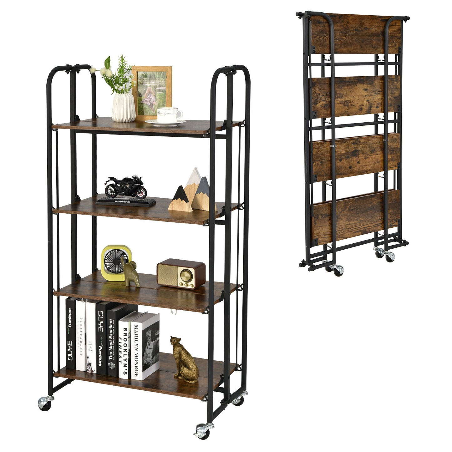 Rolling Folding Cart with Durable Metal Frame and Easy Mobility - 4 Tier