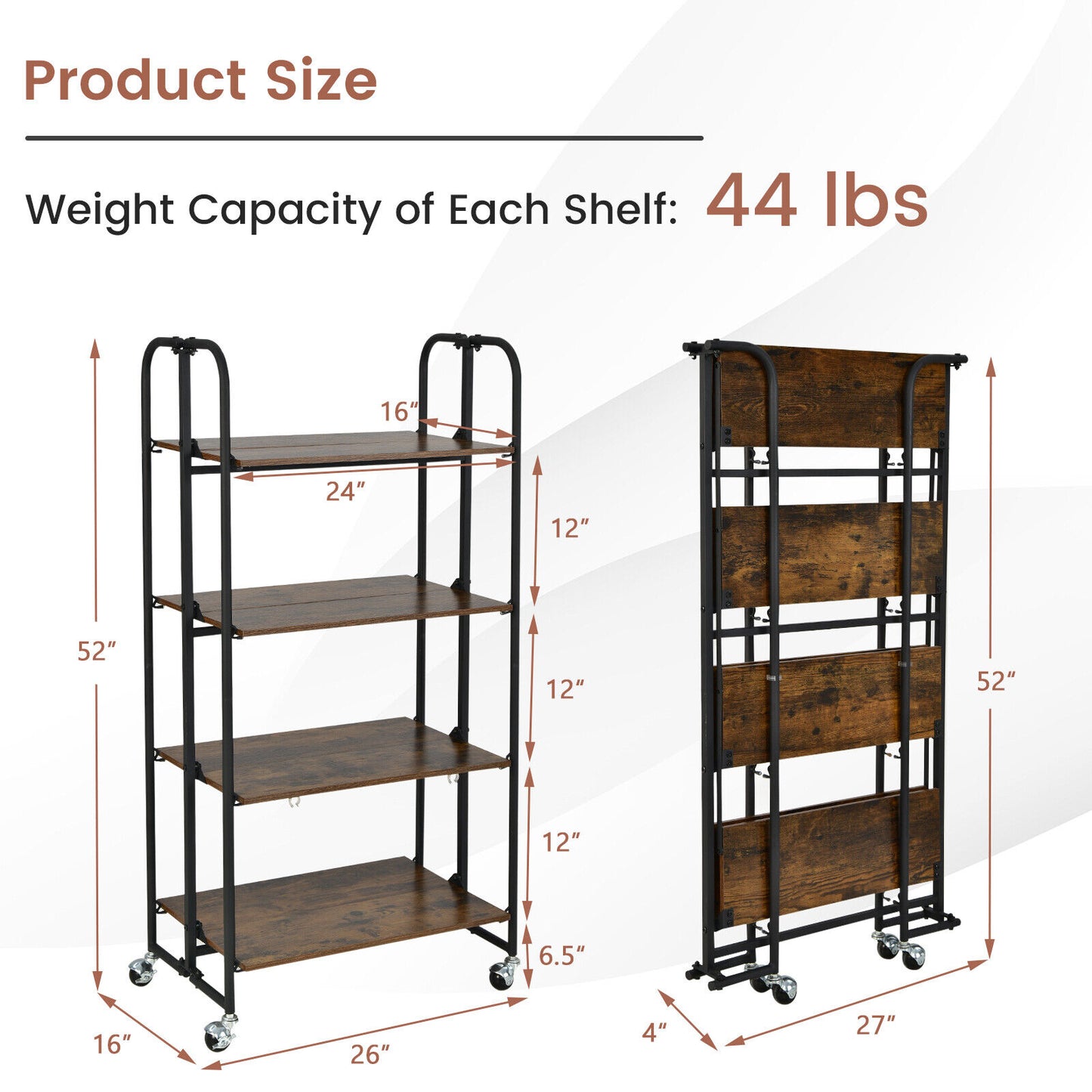 Rolling Folding Cart with Durable Metal Frame and Easy Mobility - 4 Tier