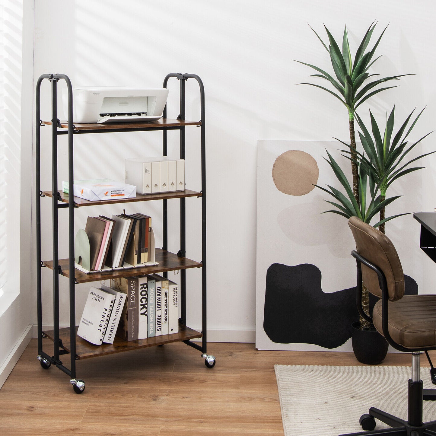 Rolling Folding Cart with Durable Metal Frame and Easy Mobility - 4 Tier