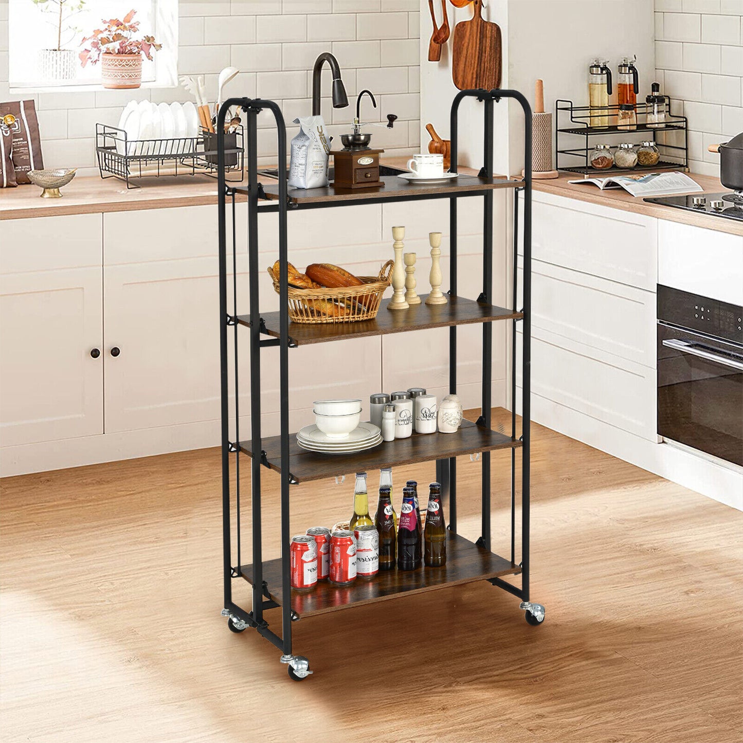 Rolling Folding Cart with Durable Metal Frame and Easy Mobility - 4 Tier