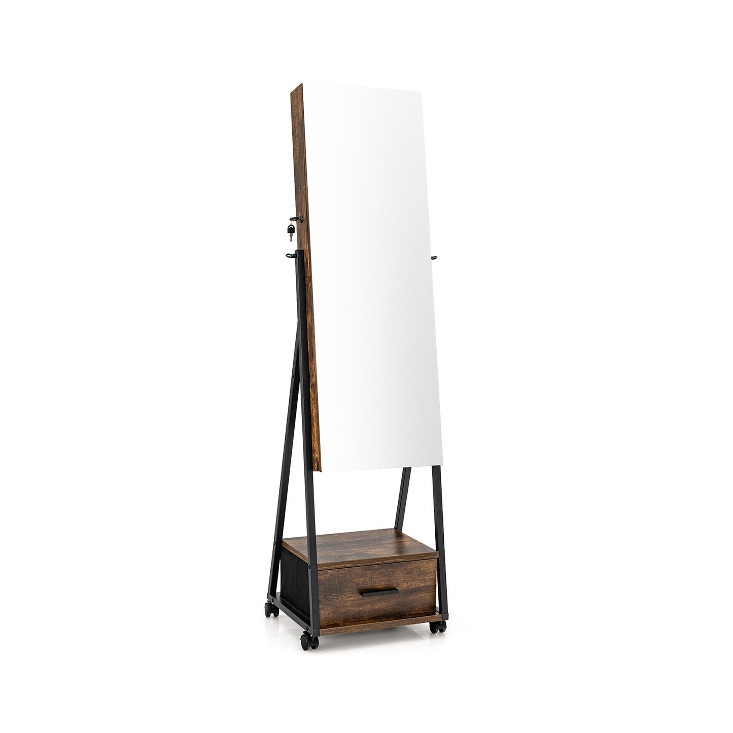 Freestanding Jewelry Armoire with Full-Length Mirror and Lockable Storage – Brown