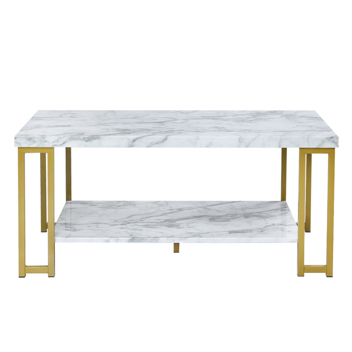 Modern Rectangular Coffee Table with Two Tiers and Gold Printed Metal Frame
