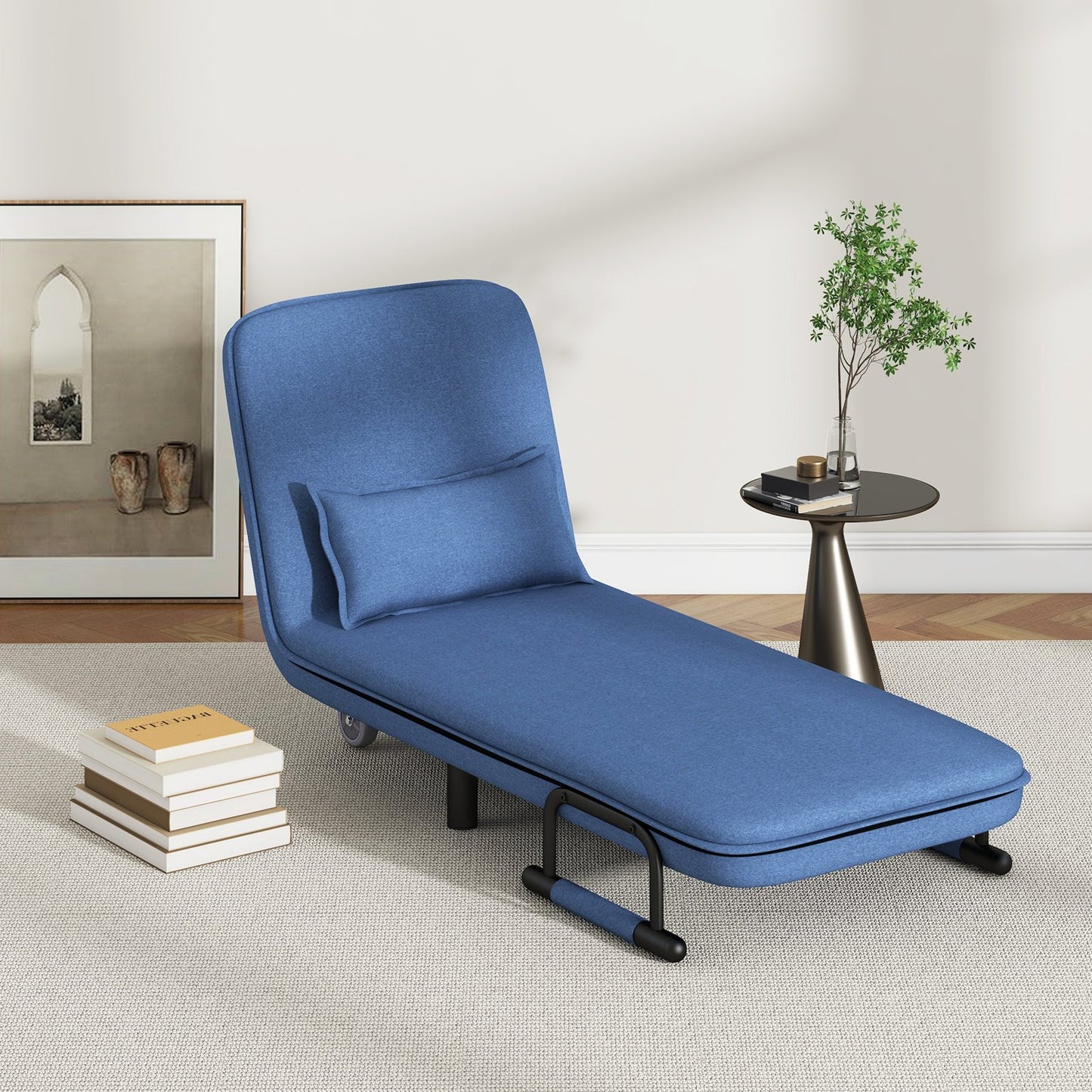 Modern 3 in 1 Sofa Chair Lounger Bed with Adjustable Backrest and Support Pillow in Blue