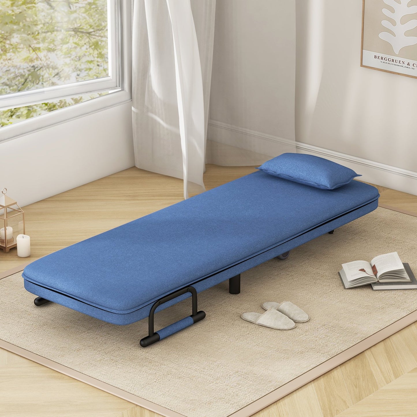 Modern 3 in 1 Sofa Chair Lounger Bed with Adjustable Backrest and Support Pillow in Blue
