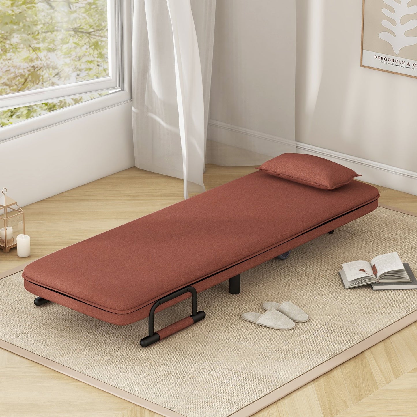 Modern 3 in 1 Sofa Chair Lounger Bed with Adjustable Backrest and Support Pillow in Brown