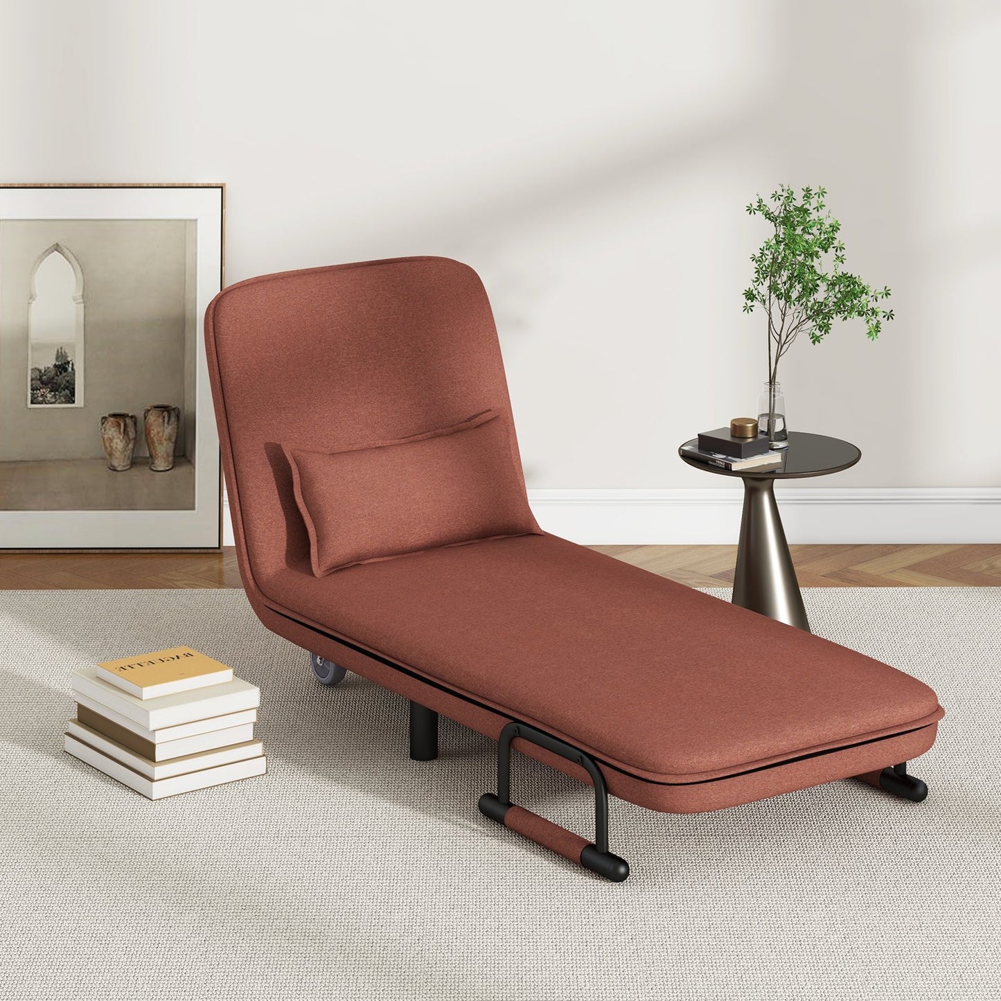Modern 3 in 1 Sofa Chair Lounger Bed with Adjustable Backrest and Support Pillow in Brown