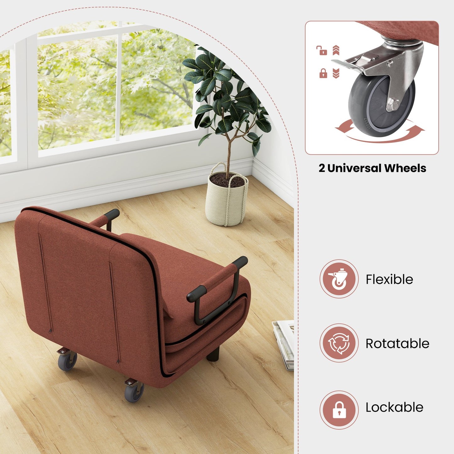 Modern 3 in 1 Sofa Chair Lounger Bed with Adjustable Backrest and Support Pillow in Brown