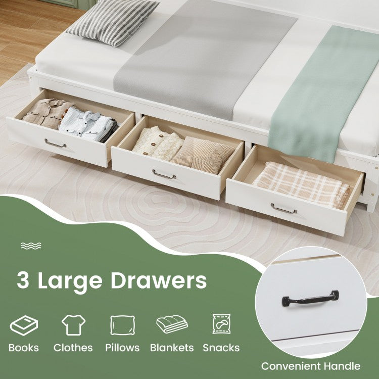 Wooden Daybed with 3 Drawers and Storage Shelves for Bedroom or Living Room - Full Size
