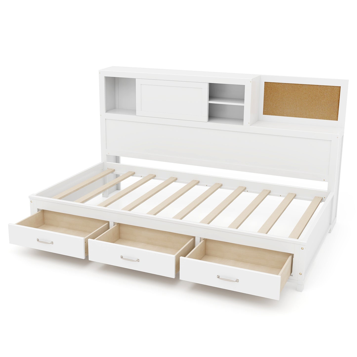 Wooden Daybed with 3 Drawers and Storage Shelves for Bedroom or Living Room - Full Size
