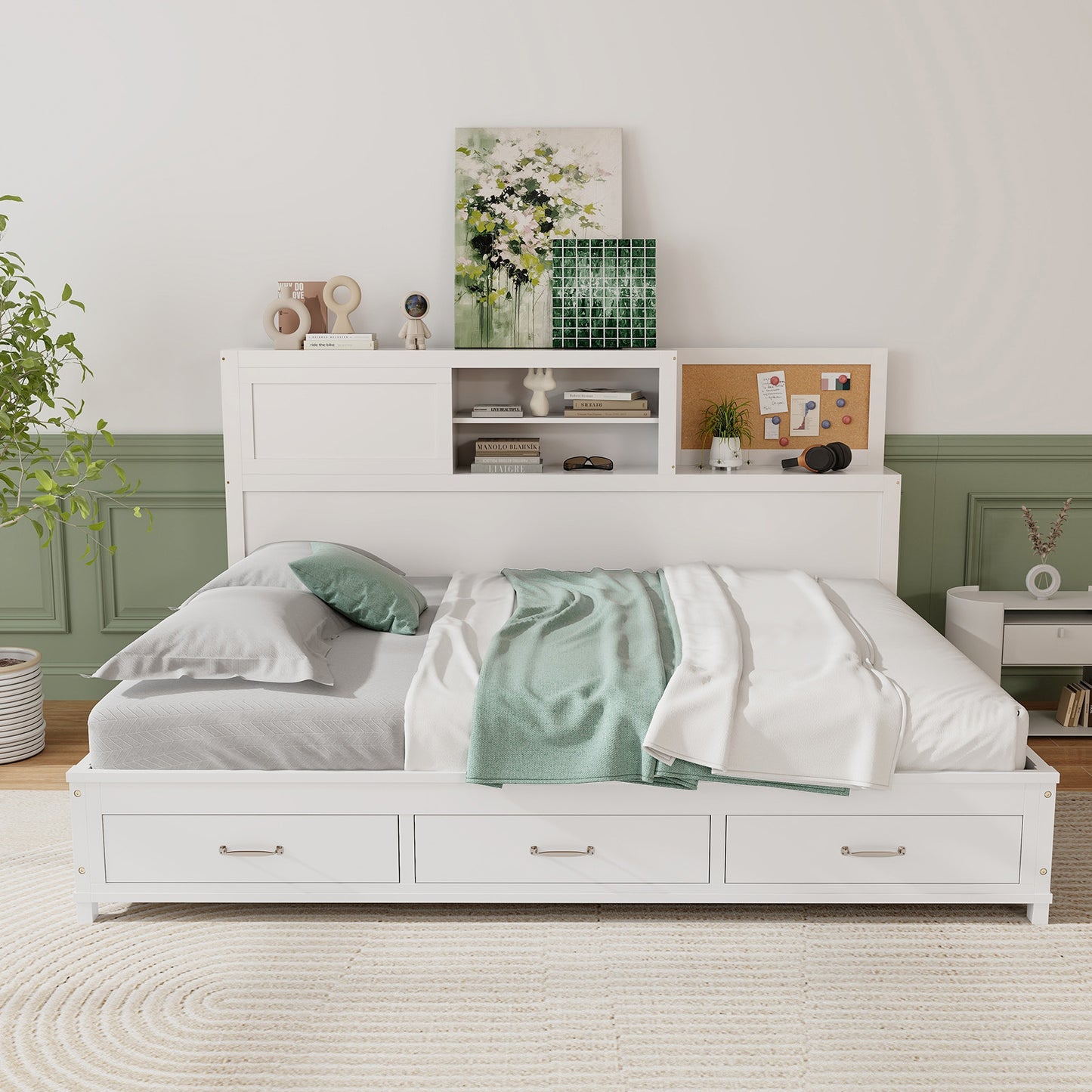 Wooden Daybed with 3 Drawers and Storage Shelves for Bedroom or Living Room - Twin Size