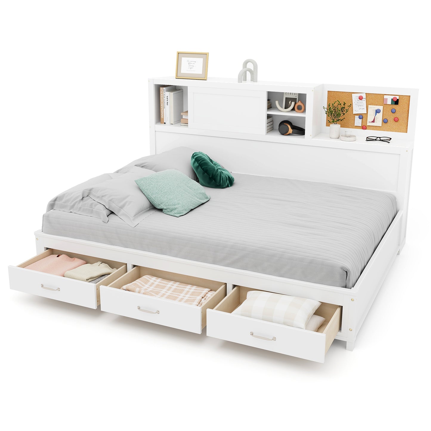 Wooden Daybed with 3 Drawers and Storage Shelves for Bedroom or Living Room - Twin Size