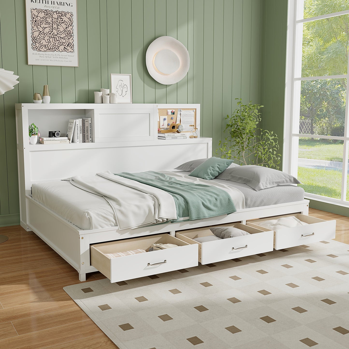 Wooden Daybed with 3 Drawers and Storage Shelves for Bedroom or Living Room - Twin Size