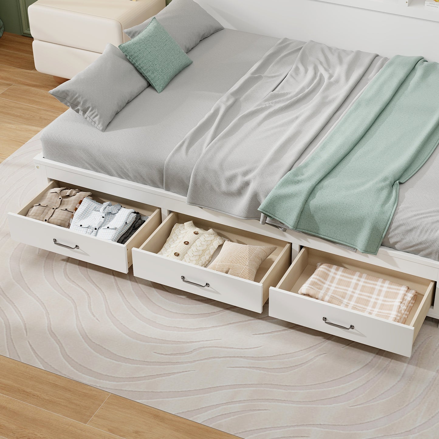 Wooden Daybed with 3 Drawers and Storage Shelves for Bedroom or Living Room - Twin Size