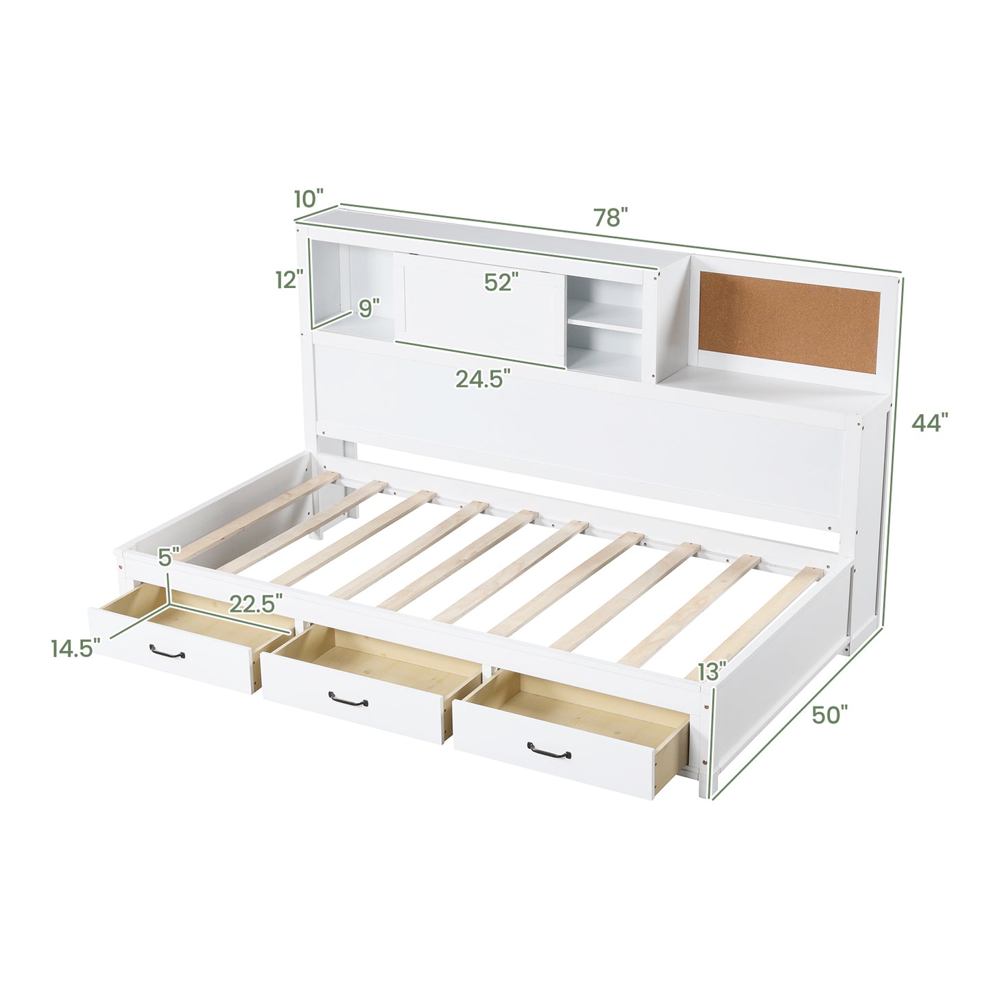 Wooden Daybed with 3 Drawers and Storage Shelves for Bedroom or Living Room - Twin Size