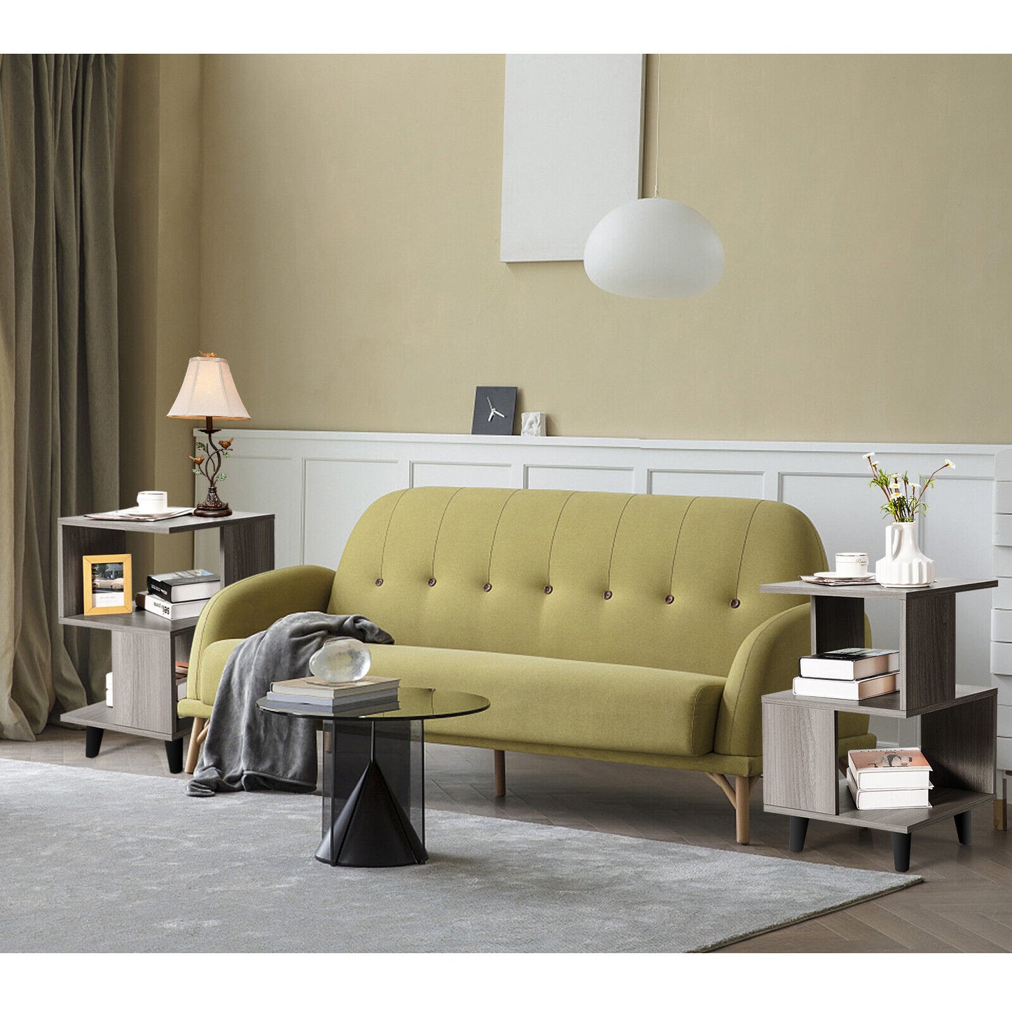 Set of 2 Modern Wooden Nightstands with Legs for Bedroom and Living Room