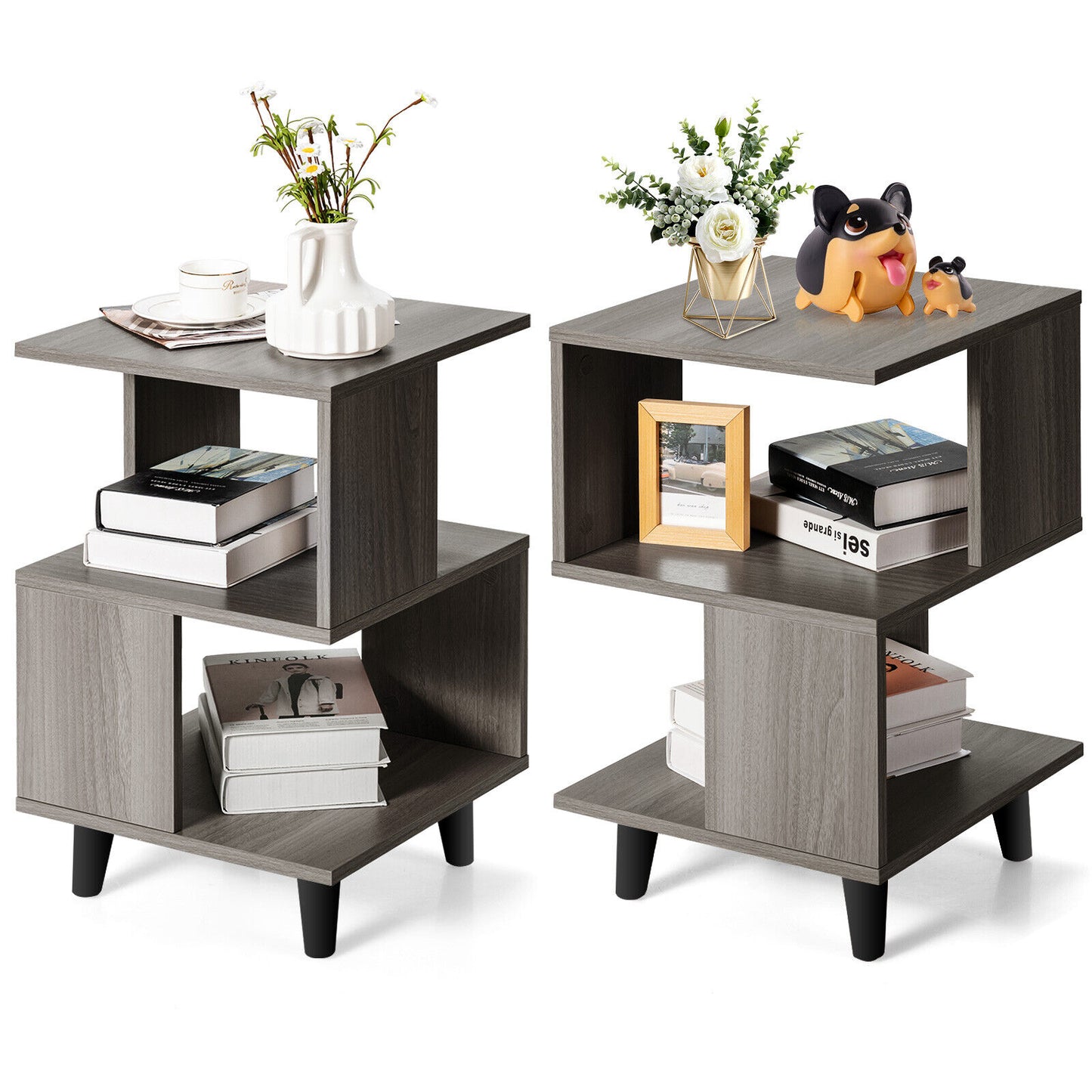 Set of 2 Modern Wooden Nightstands with Legs for Bedroom and Living Room