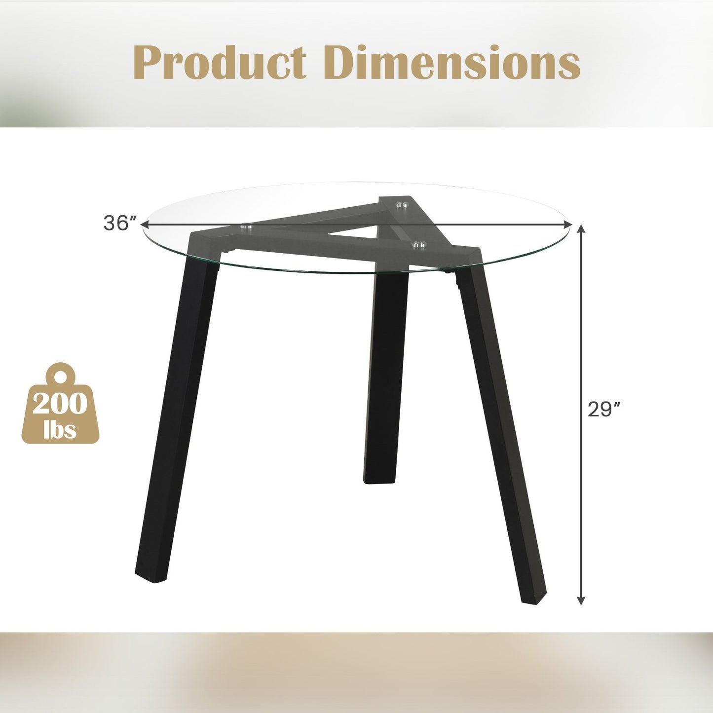 Round Glass Dining Table for 4 with Solid Wood Base 36 Inch Black Finish